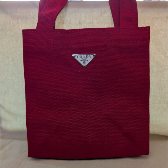 New in Box! Prada Canvas Toilet Pouch Clutch Tote Bag with Handle Red - Picture 1 of 7